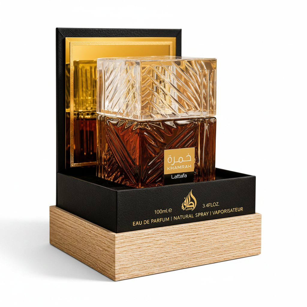 Lattafa Khamrah – 3/4 Angle with Box